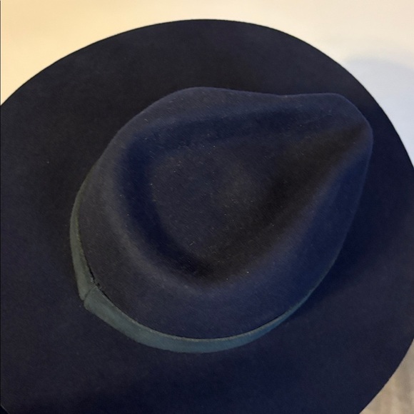 By Anthropologie Gemma Felted Rancher Hat Navy Blue 100% Wool Wide Brim Cowboy